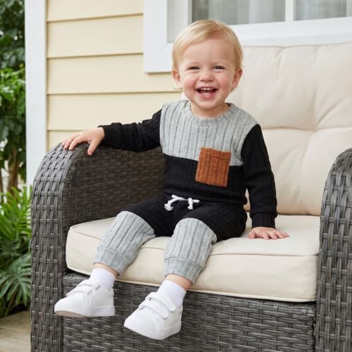 Giraropa Newborn Baby Boy Clothes Rib Knit Romper Jumpsuit Solid Sweater - Image 4