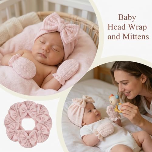 Newborn Baby Girl Hat Mittens Preemie Soft Hospital Bow Hats Beanie No Scratch - Image 3