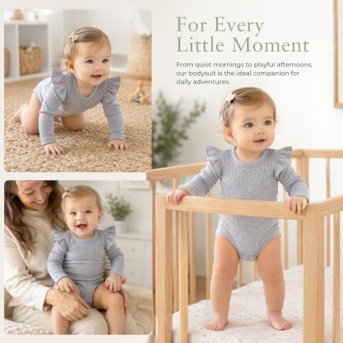 Baby Girl Knit Ruffle Outfit Clothes Ribbed 100% Organic Cotton Solid Color - Image 5