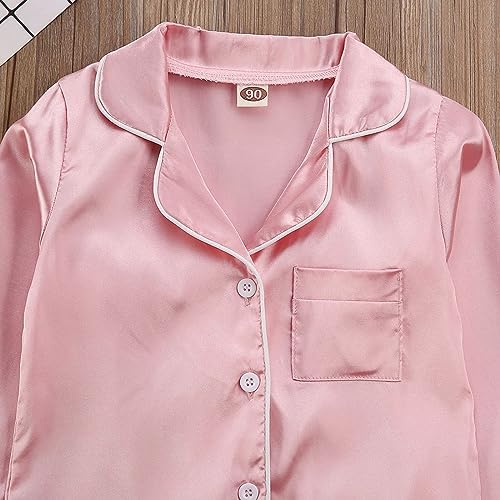 Kids Baby Girl Boy Satin Pajamas Set Button Down Sleep Shirt Top+Long Pants - Image 7