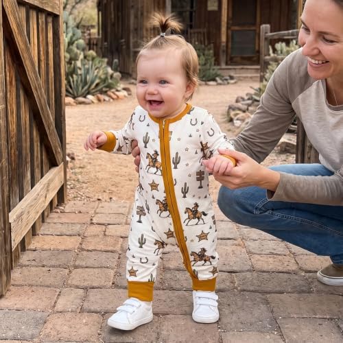 Western Baby Cowboy Clothes Neutral Zipped Fall Romper Outfit - Image 4