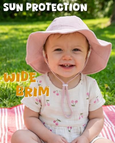 HONGTEYA Baby Sun Hat Muslin Wide Brim Toddler Girl Beach Bucket Hat - Image 3