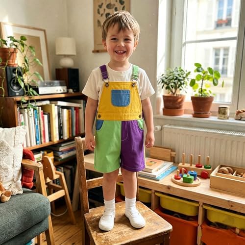 Fernvia Toddler Kids Baby Girl Boy Contrast Color Overalls Shorts Clothes - Image 2