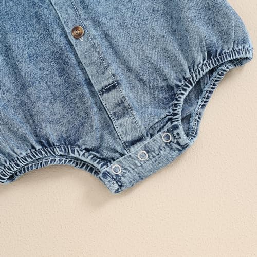 Baby Girl Denim Outfit Button Romper Jean Jumpsuit Shorts Overalls Toddler - Image 6