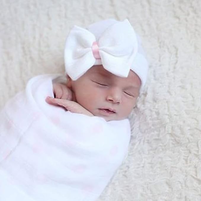 Newborn Baby Girl Hats with Bow No Scratch Cotton Toddler Infant Hat Beanie - Image 6