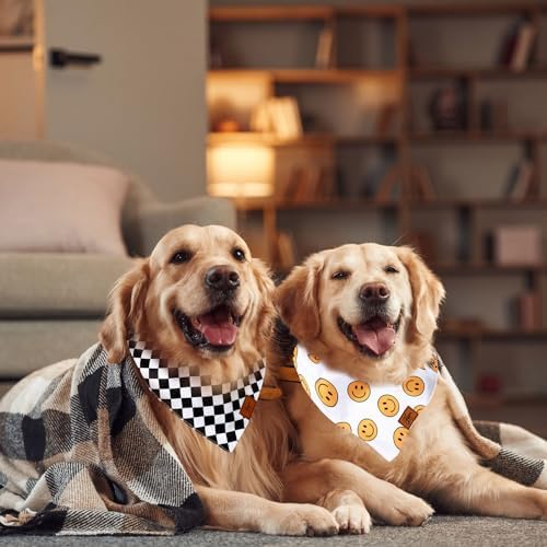 JarThenaAMCS 2Pcs One Happy Dude Dog Bandana Boho Smile Face Checkerboard Print - Image 7