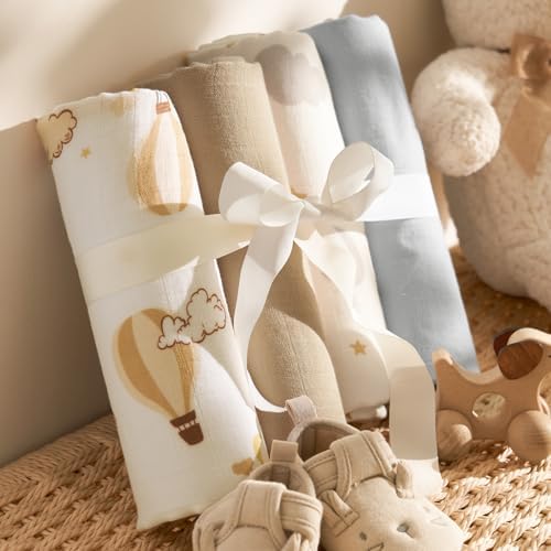 PHF Muslin Swaddle Blankets for Newborn, Large 47x 47 Inches 4 Pack Organic by PHF