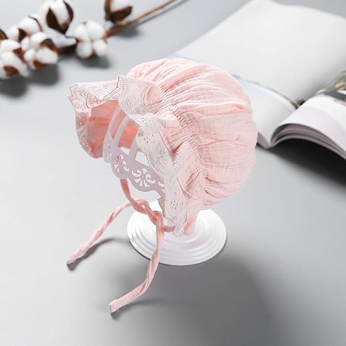 Baby-Girl Soft Breathable-Bonnet Newborn-Infant-Eyelet-Beanie Lace-Sun-Hat | - Image 2