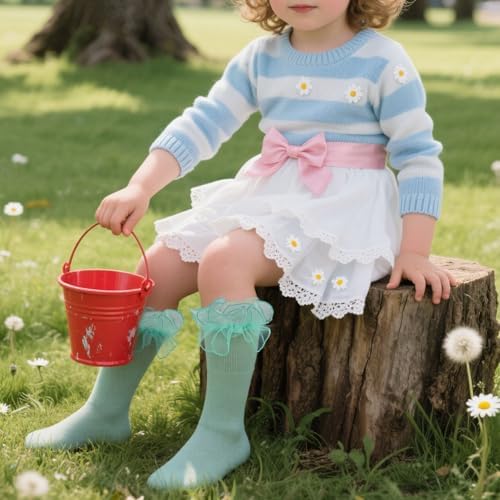 Girls Ruffle Socks Double Lace Turn Cuff Frilly Church Dress Socks - Image 3