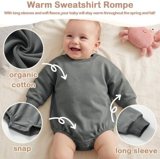 Bafeicao Baby Boy Girl Sweatshirt Romper Bubble Romper | Organic Cotton - Image 2