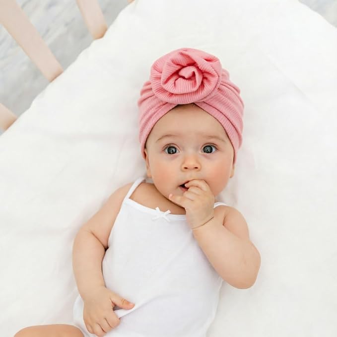 DRESHOW BQUBO 5 Pieces Newborn Baby Turban Hats Bow Baby Infant Beanie - Image 3