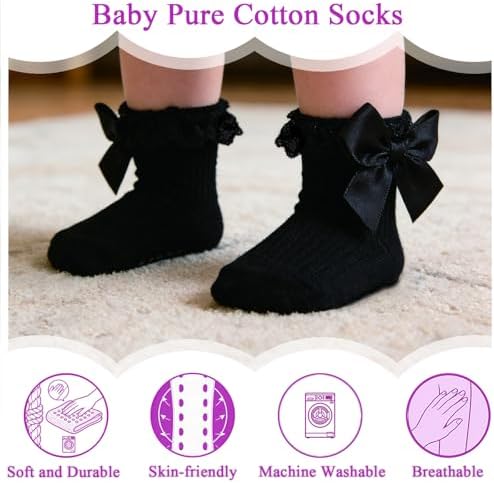 Baby Girl Socks, Ruffle Grip Bows, Toddler Newborn Infant, 6 Pairs - Image 4