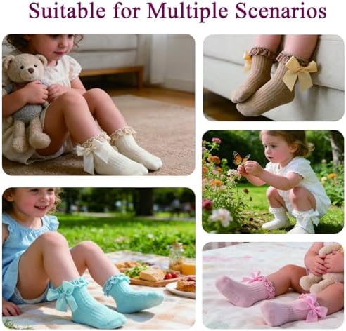 Baby Girl Socks, Ruffle Grip Bows, Toddler Newborn Infant, 6 Pairs - Image 6