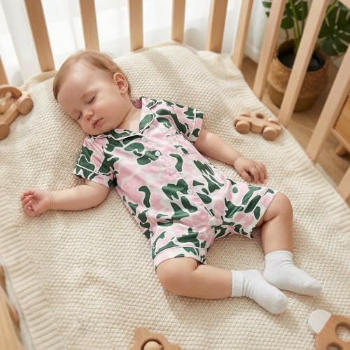Kuriozud Baby Girl Boy Romper Pajamas Onesie Short Sleeve Button Down Pjs - Image 2