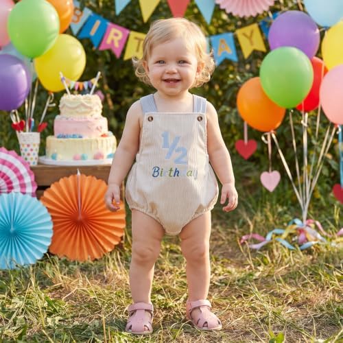 Honganda Baby Boy 1/2 Birthday Outfit Half Way to One Cake Smash Romper - Image 5