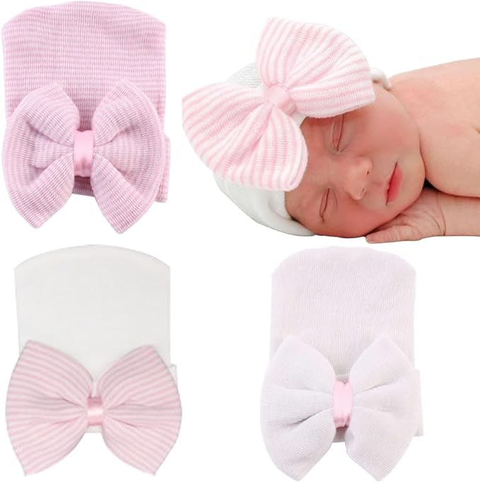Newborn Baby Hat Infant Caps Baby Boy Girl Toddler Hospital Hats Bow Double by Upeilxd
