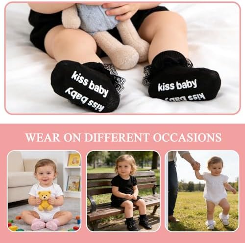 Baby Girl Ruffle Socks with Grips Lace Frilly Ankle Dress Socks - Image 4