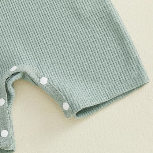 Newborn Baby Boy Girl Clothes Checkered Plaid Romper Waffle Knit Short Sleeve - Image 7