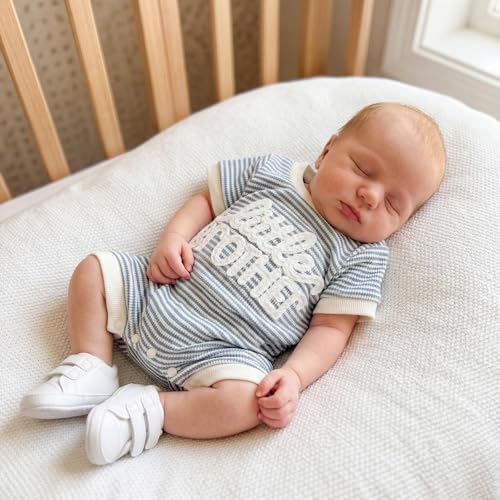 allshope Newborn Baby Boy Summer Outfit Romper Letter Embroidery Short Sleeve - Image 6