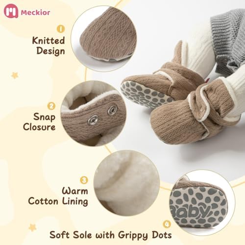 Meckior Newborn Infant Baby Girls Boys Warm Fleece Winter Booties First Walkers - Image 5