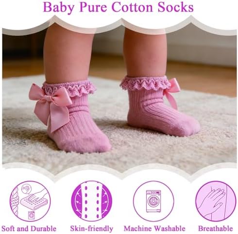 Baby Girl Socks, Ruffle Grip Bows, Toddler Newborn Infant, 6 Pairs - Image 4