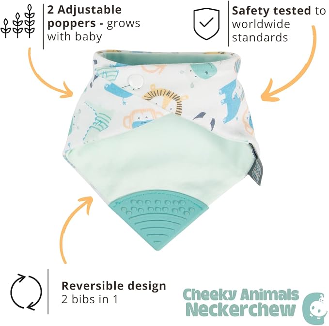 Cheeky Chompers Neckerchew Teething Bib, 2-in-1 Bandana Style Bib w/Food Grade - Image 3