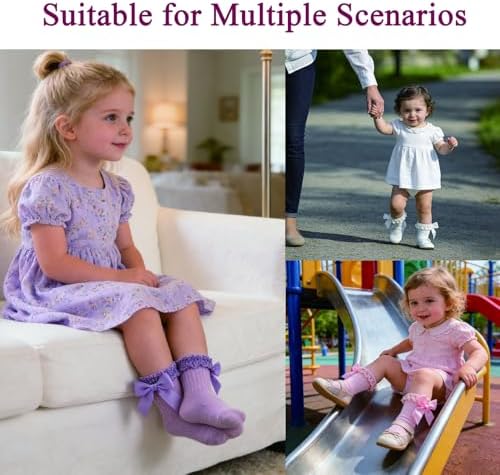 Baby Girl Socks, Ruffle Grip Bows, Toddler Newborn Infant, 6 Pairs - Image 6