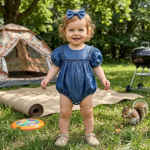 Baby Girl Denim Outfit Button Romper Jean Jumpsuit Shorts Overalls Toddler - Image 2