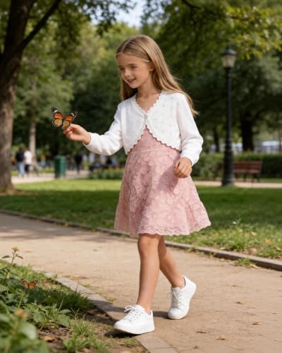 Girls Cardigan, Girls Bolero Shrug Sweater, Kids Knit Hollow Out Long Sleeve - Image 4