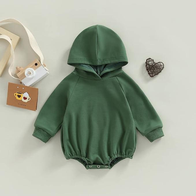 Thorn Tree Newborn Baby Boys Hooded Sweatshirt Long Sleeve Solid Romper Infant - Image 2