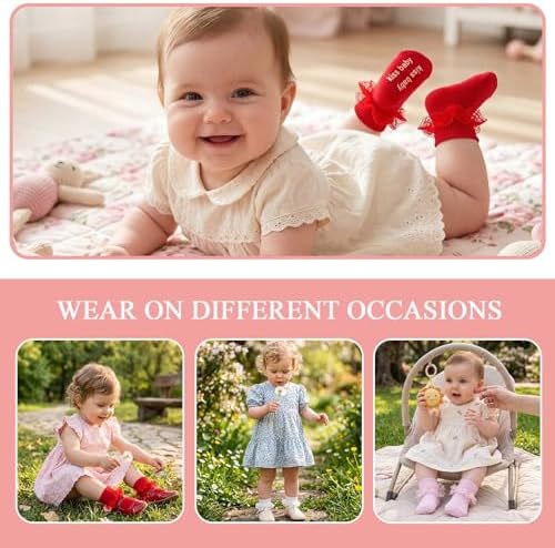 Baby Girl Ruffle Socks with Grips Lace Frilly Ankle Dress Socks - Image 2