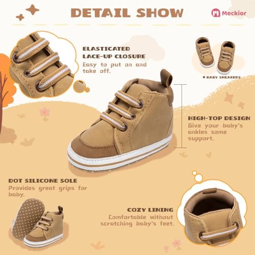 Meckior Toddler Baby Boys Girls High Tops Ankle Sneakers Soft Anti-Slip Sole PU - Image 5