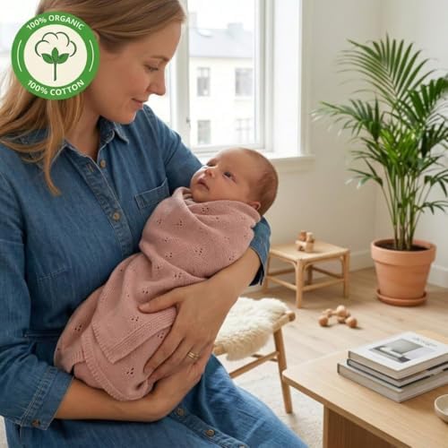 Receiving Blankets, 100% Organic Cotton Knit, Newborn Baby Swaddle | - Image 2