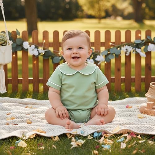 Newborn Baby Boy Girl Clothes Short Sleeve Solid Bubble Romper Doll Collar - Image 2