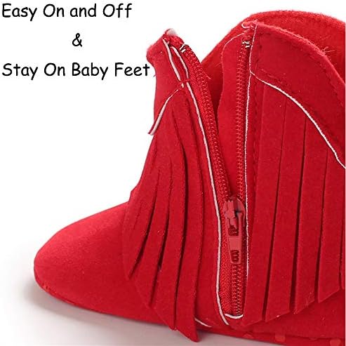 Timatego Baby Girl Cowboy Tassel Boots Side Zipper Non Slip Stay On Booties - Image 6