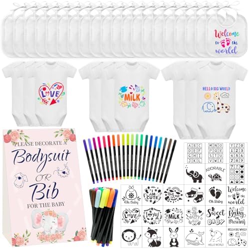 Bibs Bodysuits Baby Shower Game Sign Set Newborn Onesies Feeder Gift Fabric by Aisharery