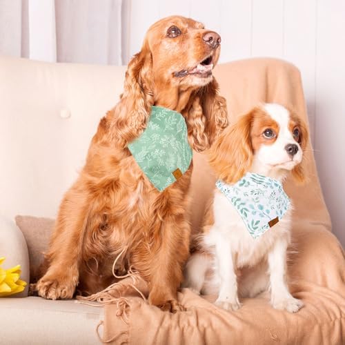 JarThenaAMCS 2Pcs Boho Dog Bandanas Sage Green Eucalyptus Leaves Triangle - Image 5