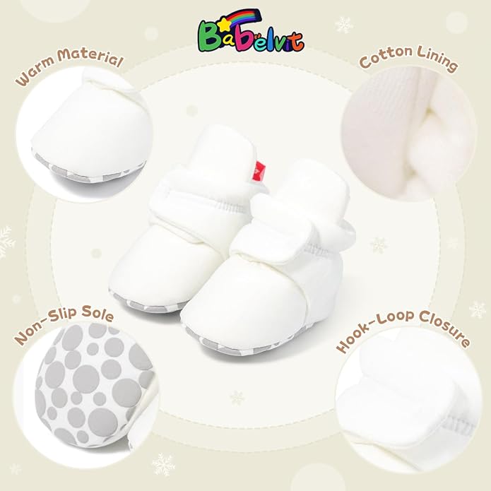 Babelvit Newborn Baby Boy Girl Soft Fleece Booties Stay On Infant Slippers - Image 5