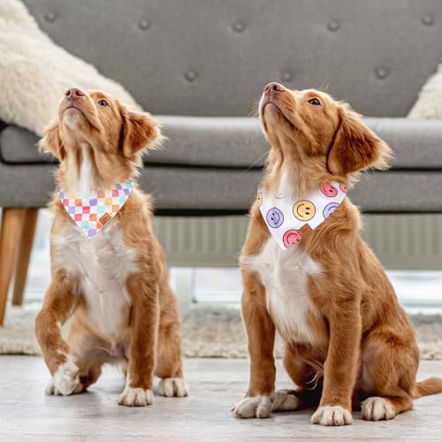 JarThenaAMCS 2Pcs Retro Smile Face Dog Bandana Groovy Pastel Happy Face - Image 4