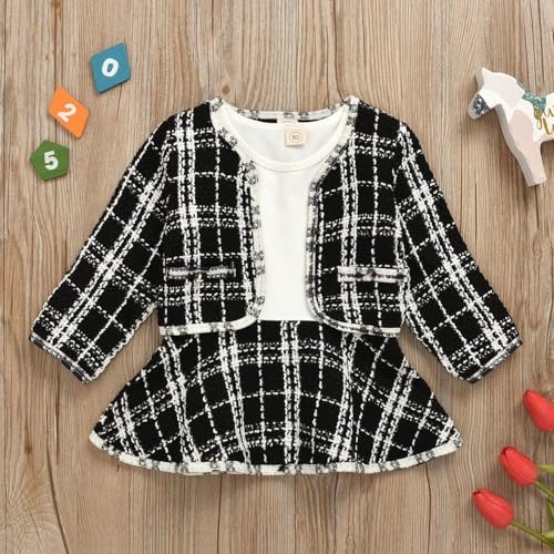 Toddler Kids Baby Girls Plaid Skirt Set Cardigan Jacket Coat + Tutu Dress Set - Image 2