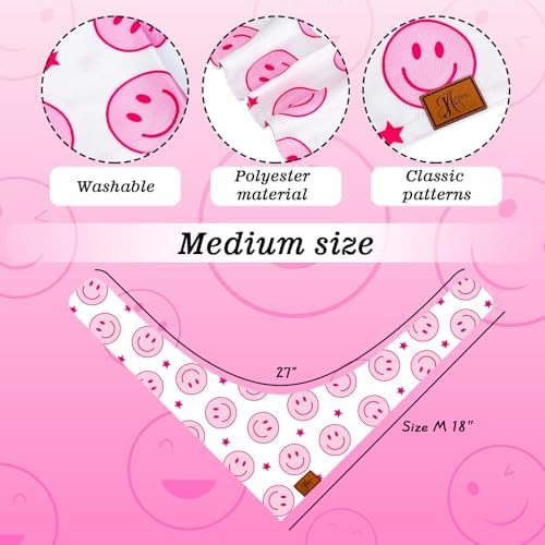 JarThenaAMCS 2Pcs Pink Smile Face Dog Bandana Hot Pink Happy Face Checkered - Image 2