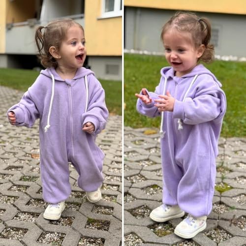 Unutiylo Unisex Baby Boys Girls Long Sleeve Infant Baby Zipper Hooded Jumpsuits - Image 2