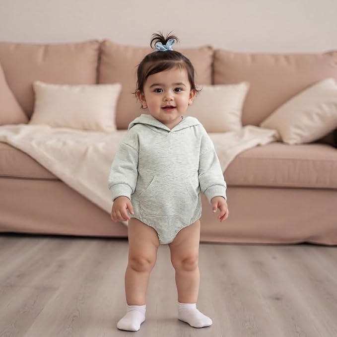 Newborn Baby Girl Boy Hoodie Romper Solid Long Sleeve Hooded Sweatshirt - Image 4