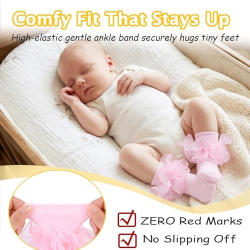 Baby Girls Ruffle Socks Double Layer Lace Turn Cuff Dress Socks - Image 4