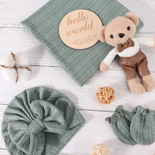 AQOKKA Newborn Receiving Blanket Wheat Ear Bow Hat Mitten Set | 4 Set Receiving - Image 2