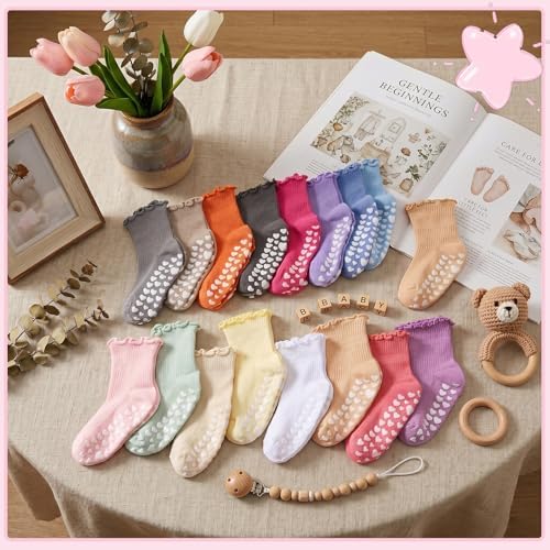 Toddler Socks Grip Ruffle Non Slip Kids Cotton 16 Pack Socks - Image 3