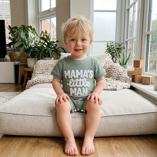 allshope Newborn Baby Boy Summer Outfit Romper Letter Embroidery Short Sleeve - Image 3