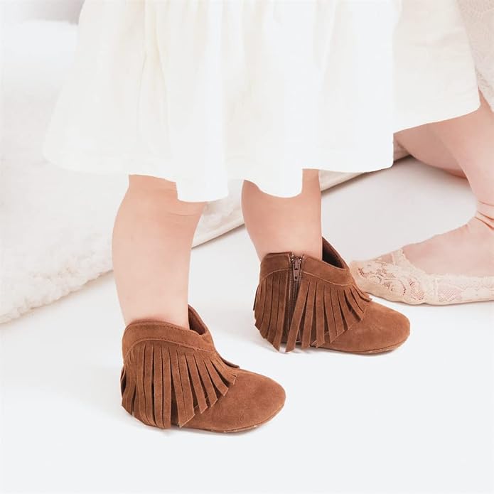Meckior Baby Girls Cowboy Tassel Boots Side Zipper Moccasins Soft Bottom - Image 3