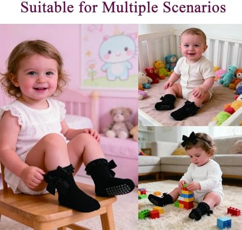 Baby Girl Socks, Ruffle Grip Bows, Toddler Newborn Infant, 6 Pairs - Image 6