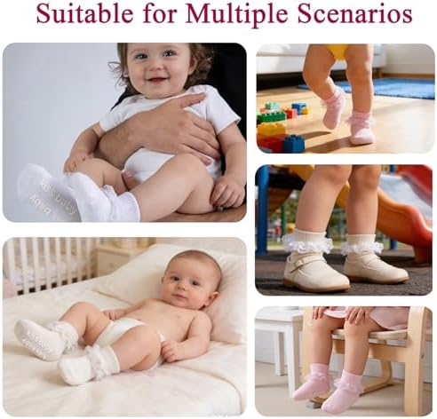 Baby Girl Ruffle Socks with Grips Lace Frilly Ankle Dress Socks - Image 6